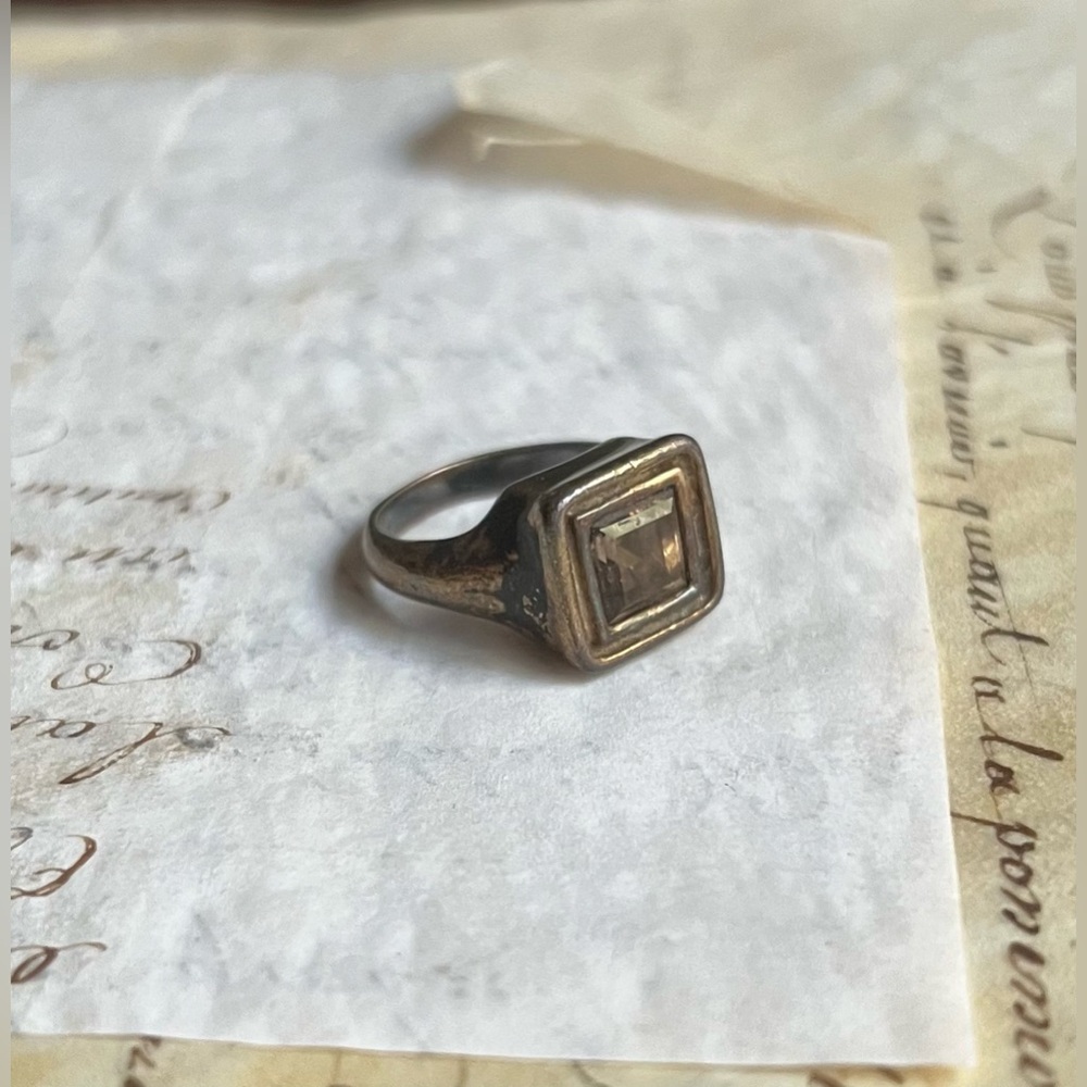 Vintage Square Cut Ring, Distressed Museum of Modern Art Reproduction Ring, 1985